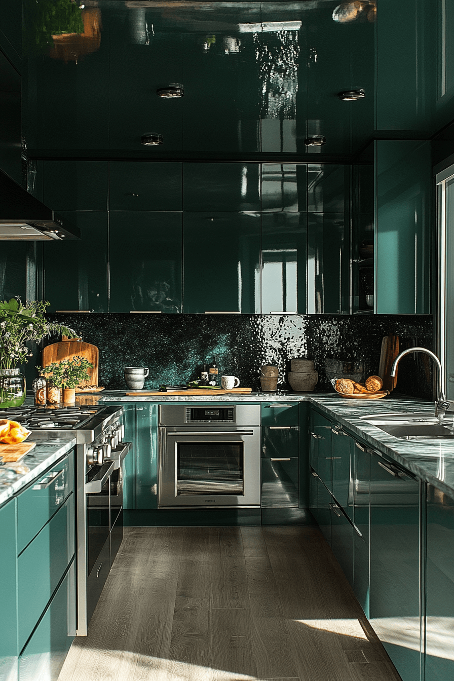 dark green kitchen cabinets