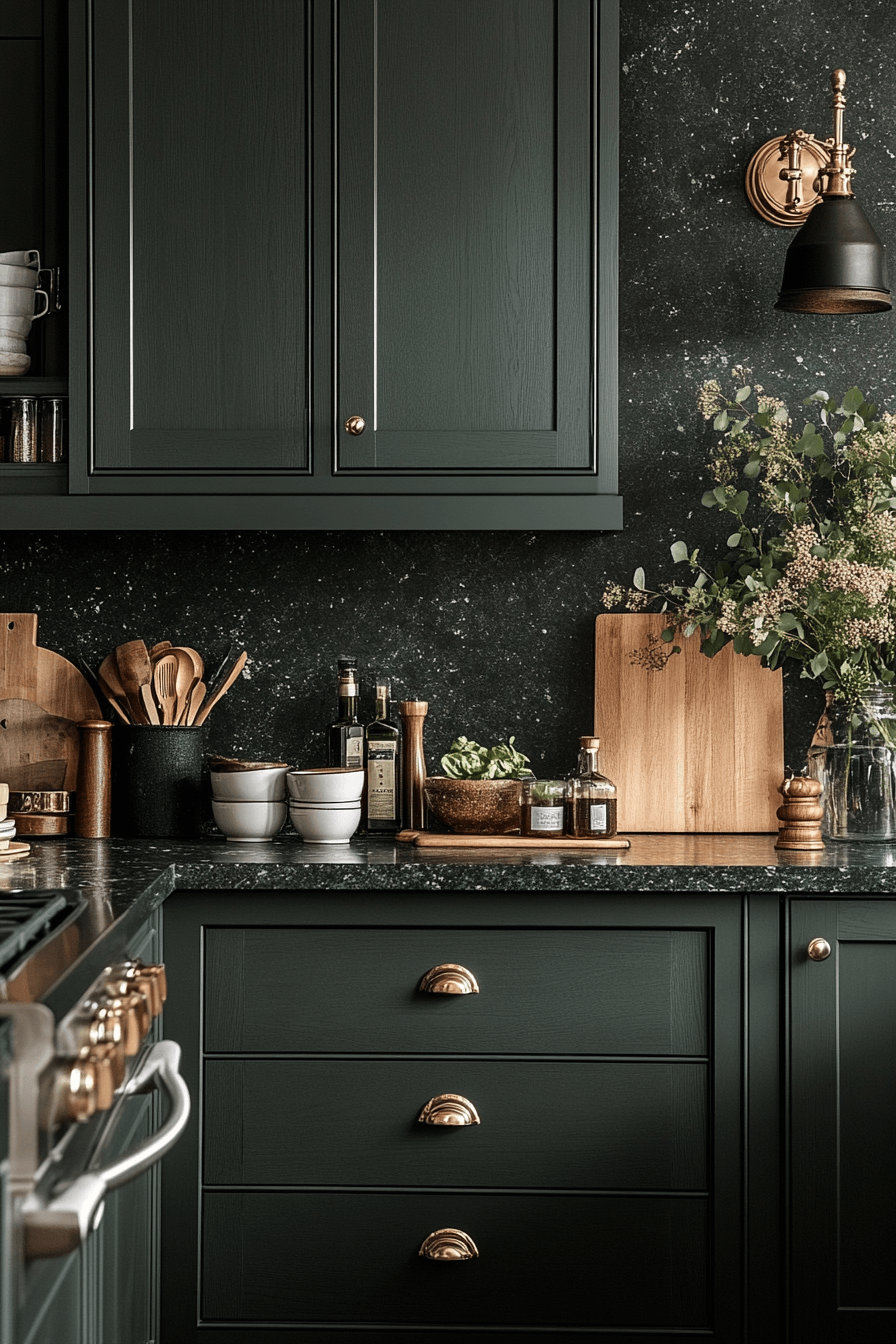 dark green kitchen cabinets