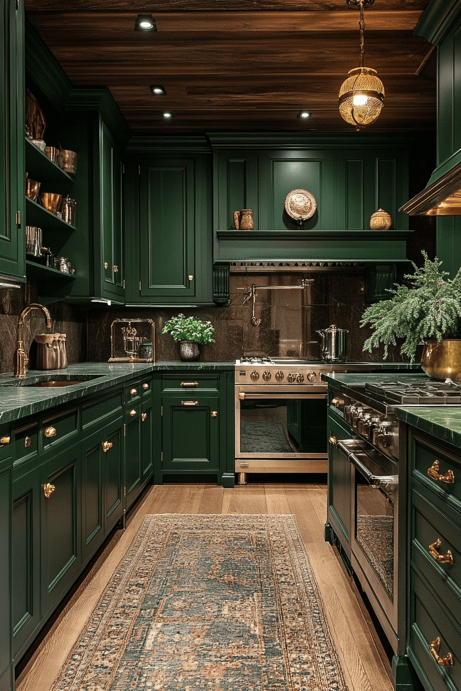 dark green kitchen cabinets