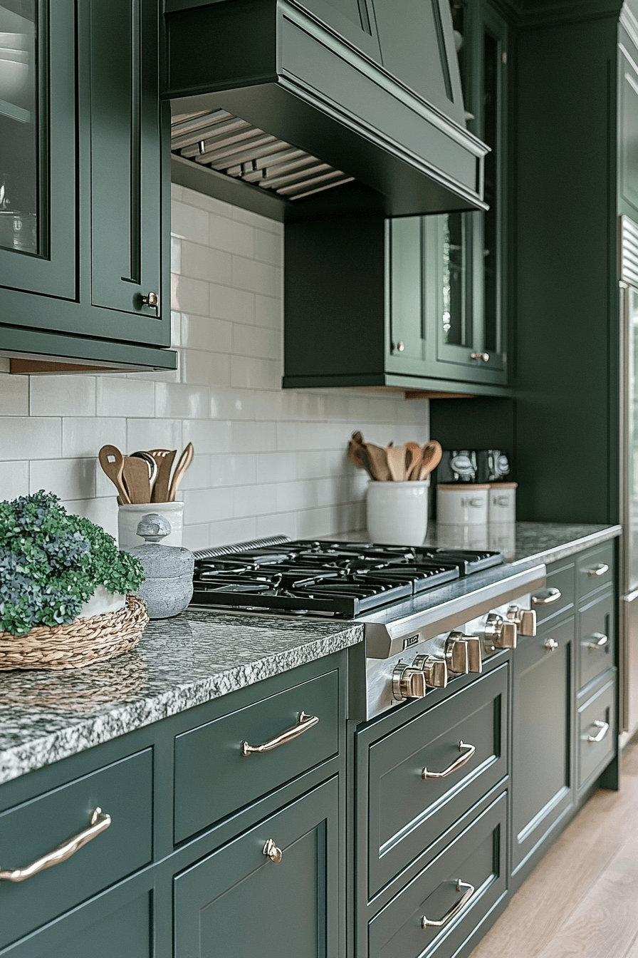 29 Dark Green Kitchen Cabinets Designs to Infuse Rich Color and Comfort 8 dark green kitchen cabinets