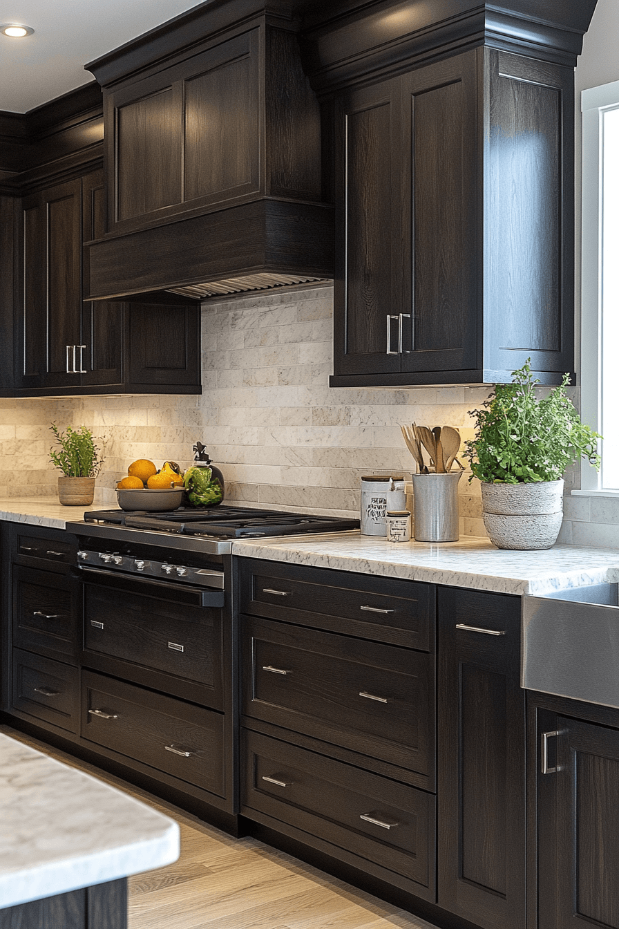 29 Dark Wood Kitchen Cabinets Designs to Make Your Kitchen Stand Out 9 dark wood kitchen cabinets