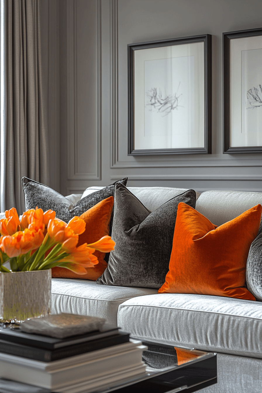 29 Grey and Orange Living Room Inspirations for a Harmonious Color Scheme 2 Grey and orange living room