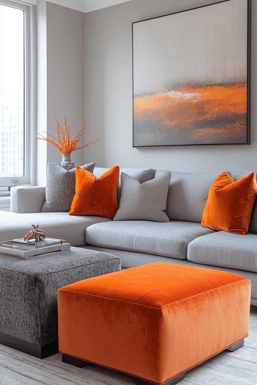 29 Grey and Orange Living Room Inspirations for a Harmonious Color Scheme 20 Grey and orange living room