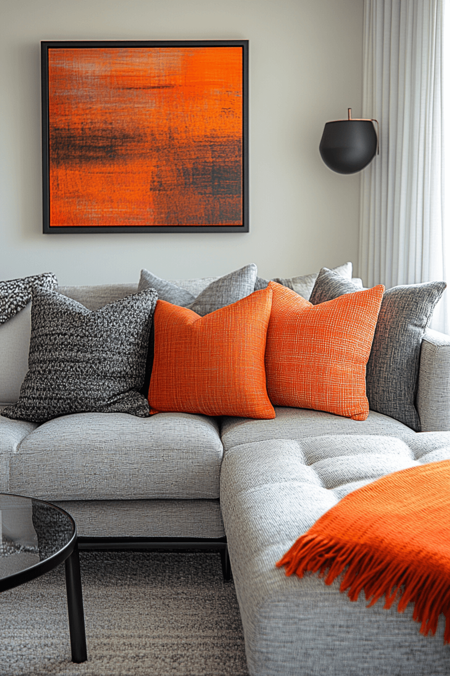29 Grey and Orange Living Room Inspirations for a Harmonious Color Scheme 3 Grey and orange living room