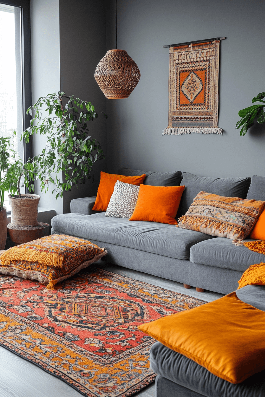 29 Grey and Orange Living Room Inspirations for a Harmonious Color Scheme 8 Grey and orange living room