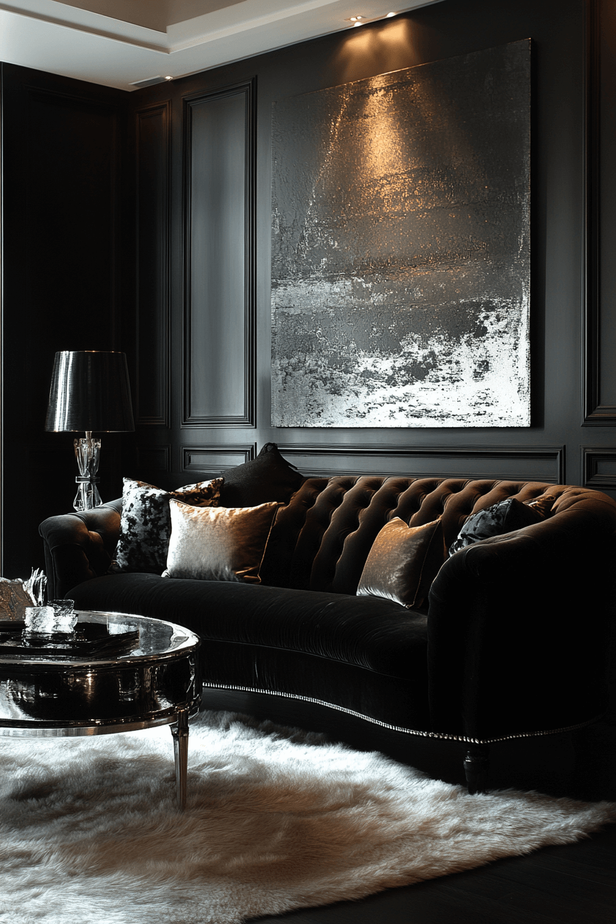 29 Black Living Room Decor Inspirations for a High-Contrast Aesthetic 1 black living room decor