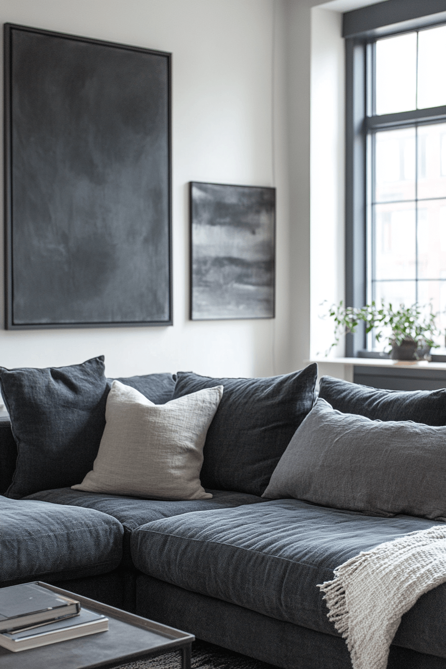 29 Dark Gray Couch Living Room Designs to Refresh Your Gathering Space 16 dark gray couch living room