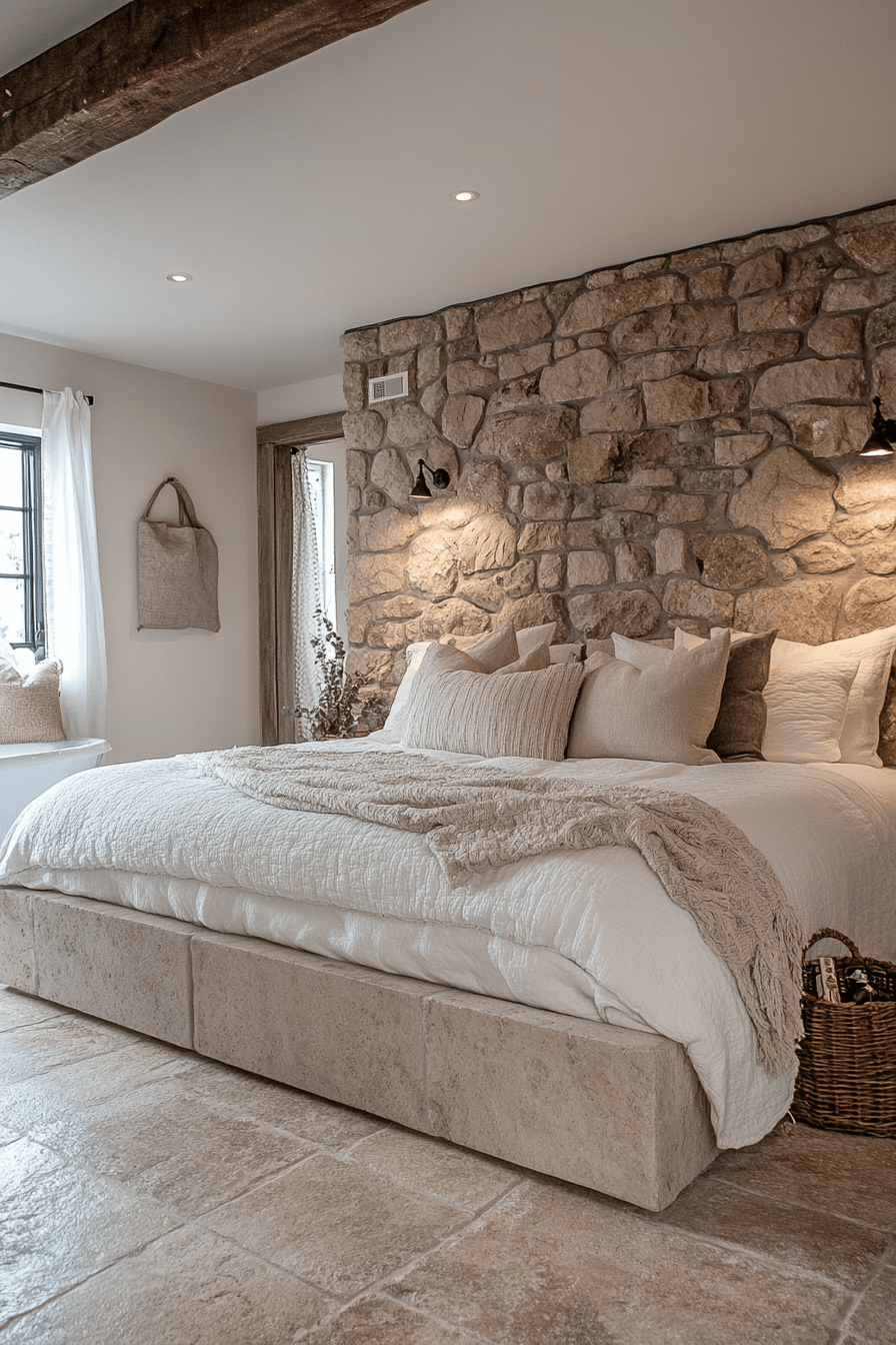 29 Stone Wall Bedroom Designs That Reflect Earthy Charm and Peace 22 Stone Wall Bedroom