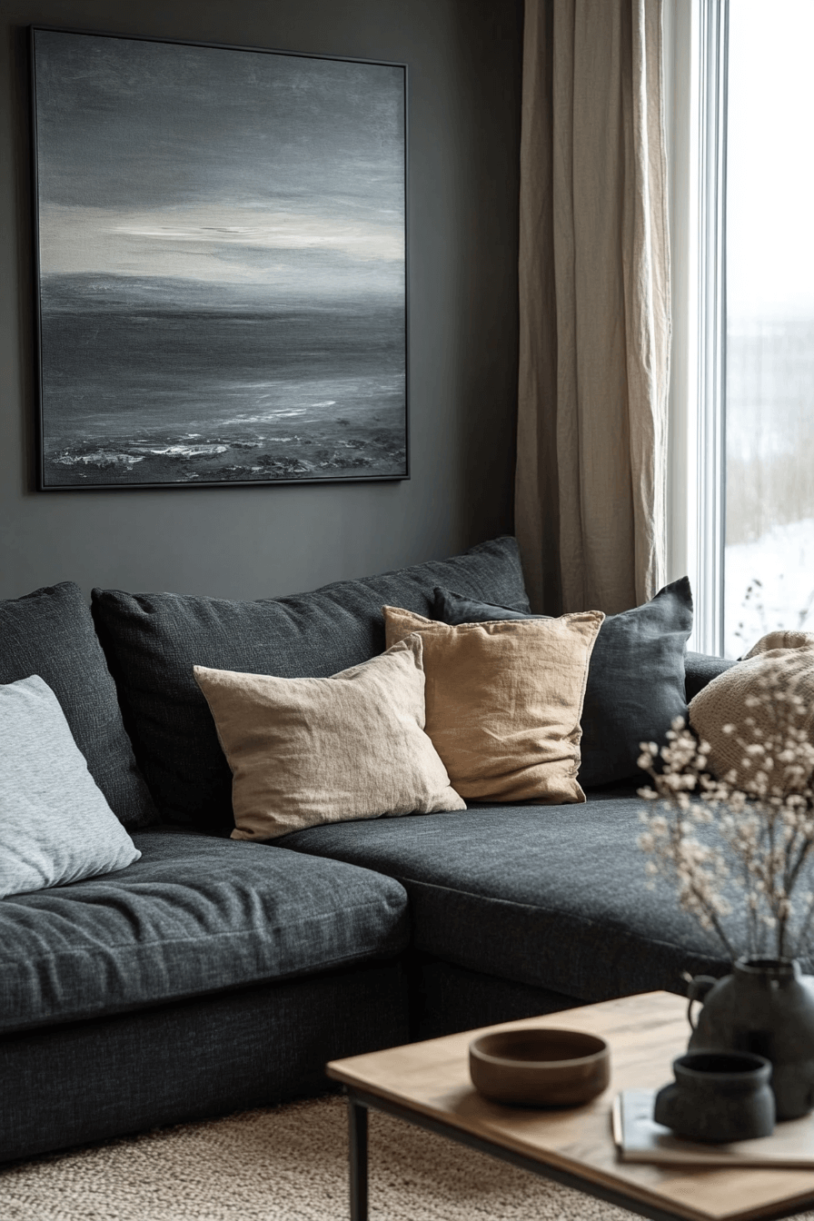 29 Dark Gray Couch Living Room Designs to Refresh Your Gathering Space 24 dark gray couch living room