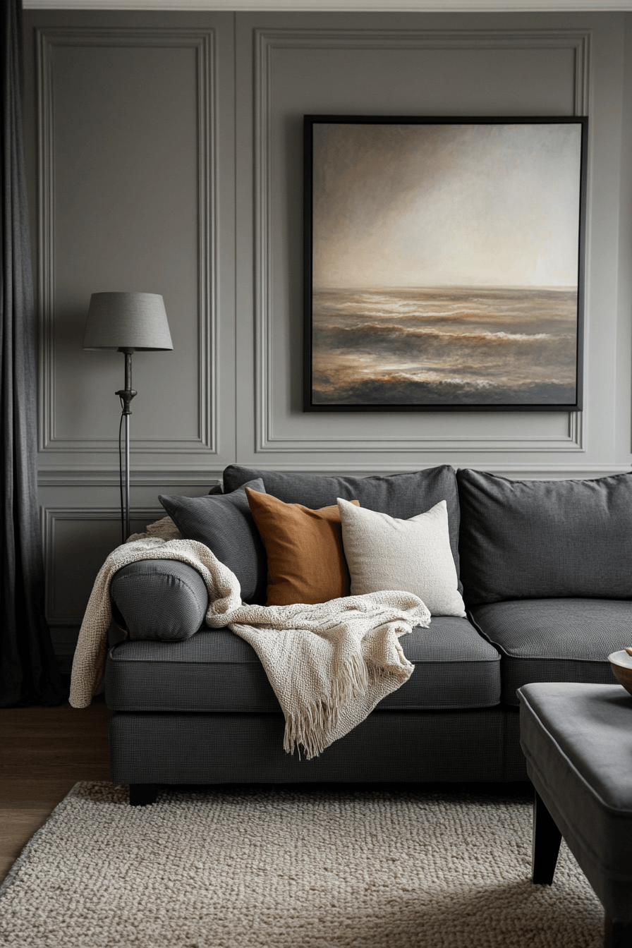 29 Dark Gray Couch Living Room Designs to Refresh Your Gathering Space 26 dark gray couch living room