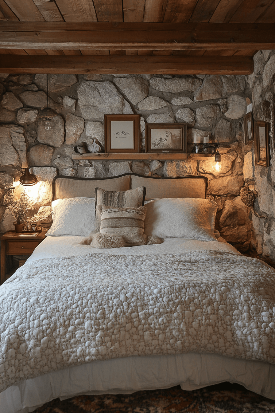 29 Stone Wall Bedroom Designs That Reflect Earthy Charm and Peace 27 Stone Wall Bedroom