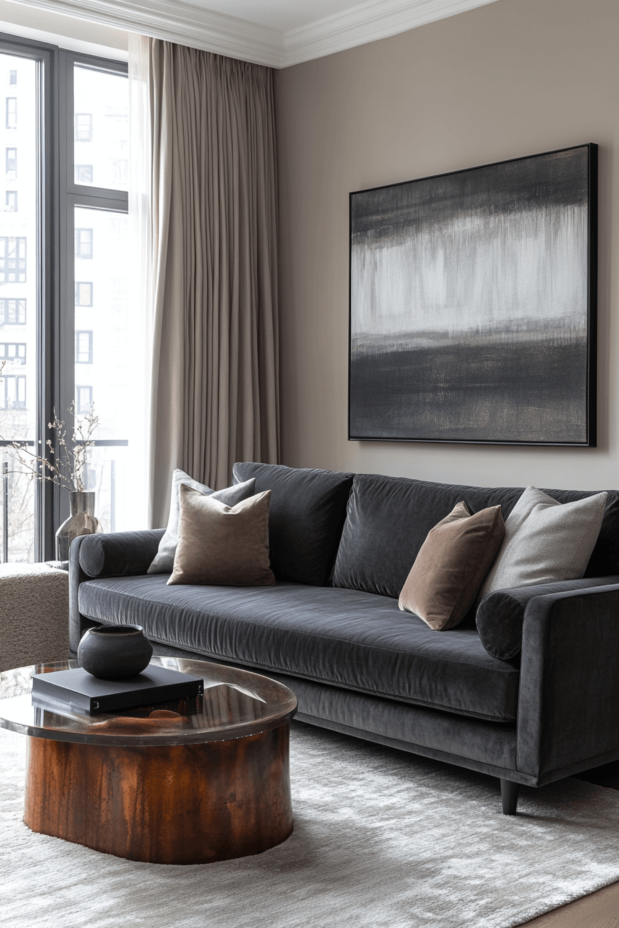 29 Dark Gray Couch Living Room Designs to Refresh Your Gathering Space 6 dark gray couch living room