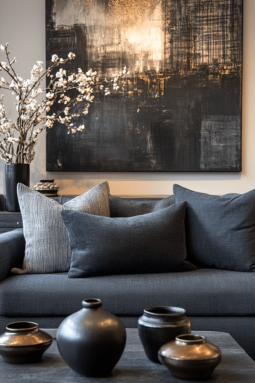 29 Dark Gray Couch Living Room Designs to Refresh Your Gathering Space 7 dark gray couch living room