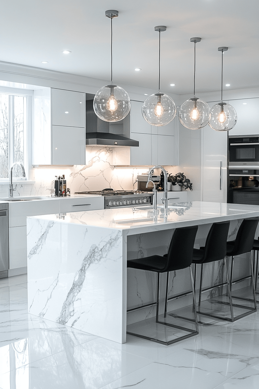 29 White Marble Kitchen Spaces That Feel Polished and Peaceful 1 white marble kitchen