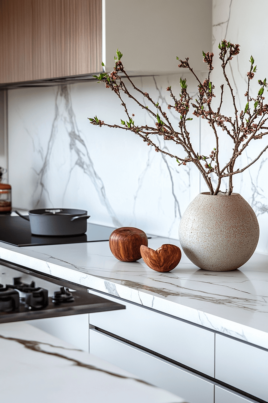 29 White Marble Kitchen Spaces That Feel Polished and Peaceful 12 white marble kitchen