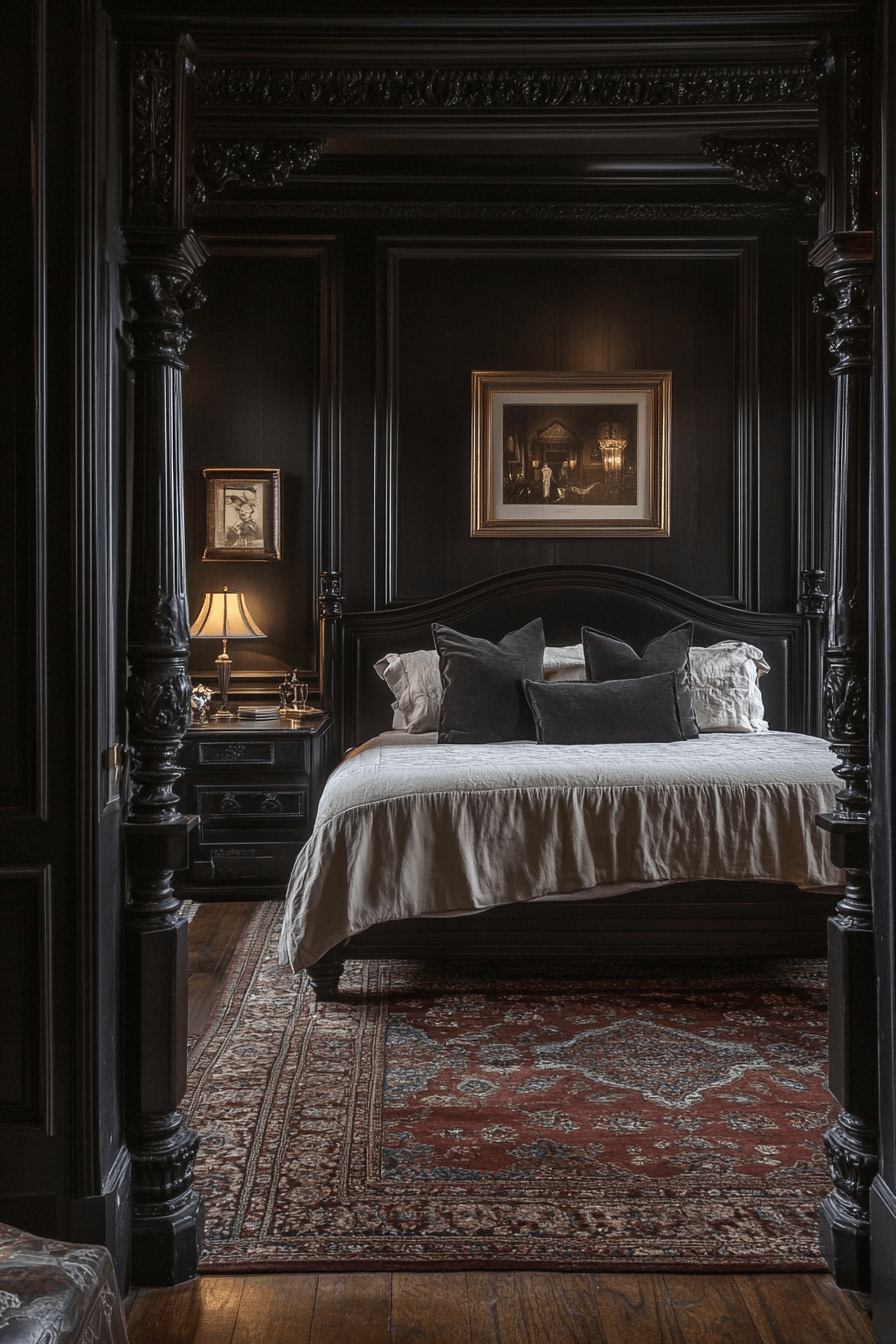 29 Dark Victorian Bedroom Looks to Create a Dreamy Gothic Escape 15 dark victorian bedroom