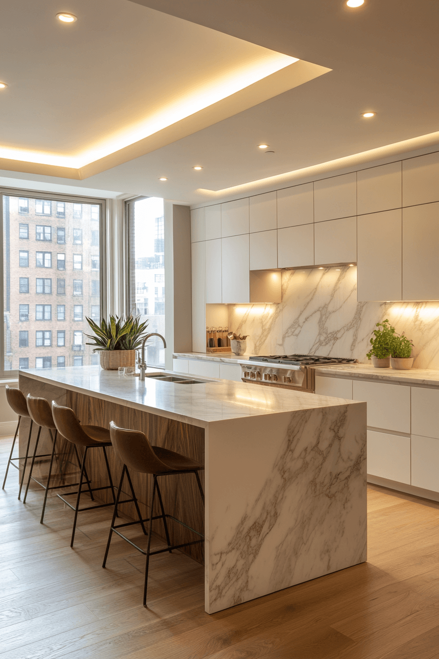 29 White Marble Kitchen Spaces That Feel Polished and Peaceful 16 white marble kitchen