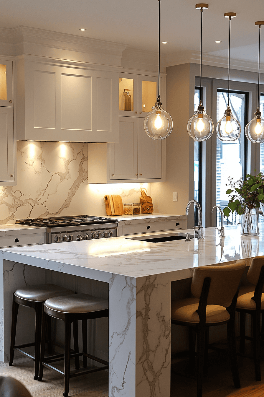 29 White Marble Kitchen Spaces That Feel Polished and Peaceful 20 white marble kitchen