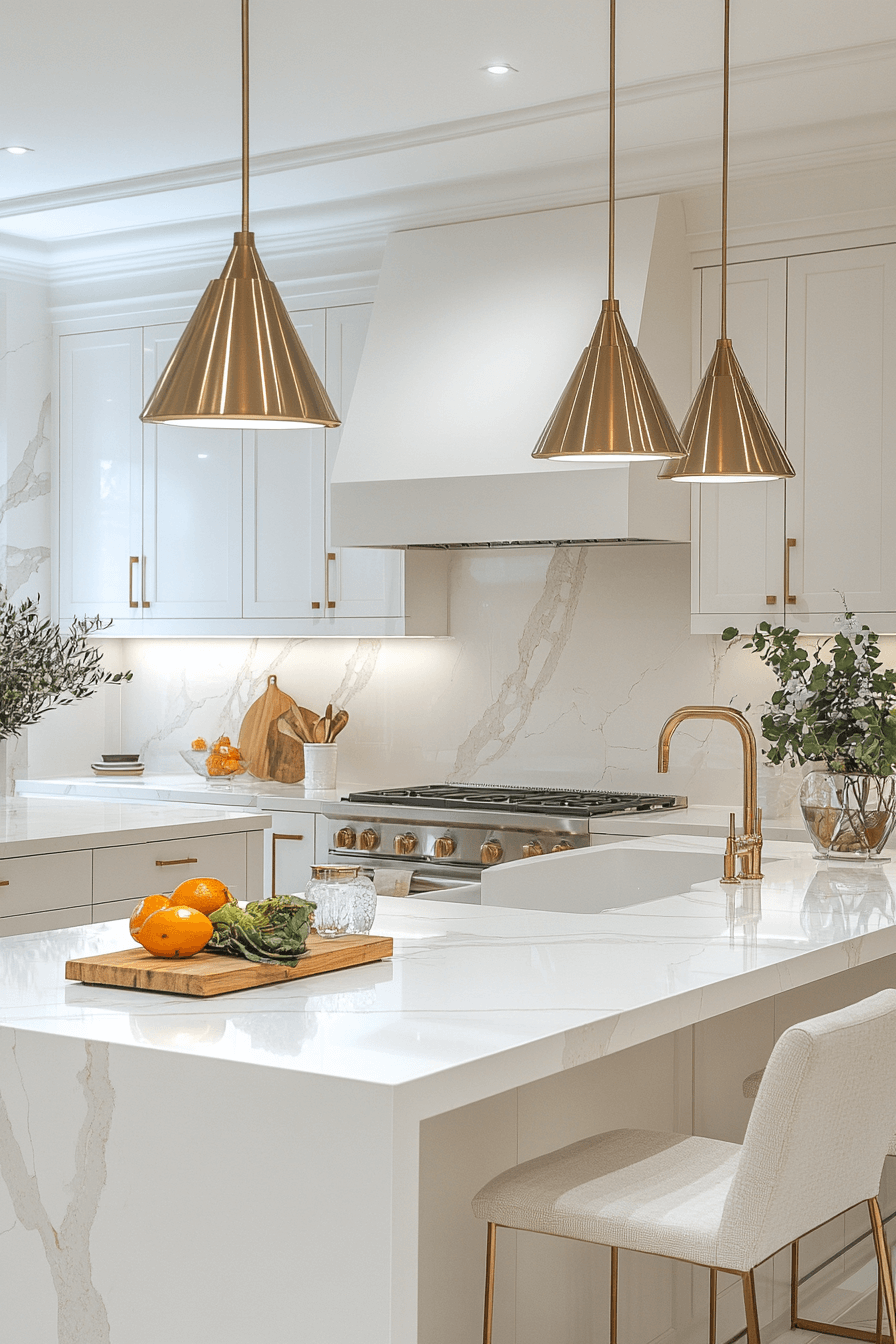 29 White and Gold Kitchen Designs for a Bright and Glamorous Space 23 white and gold kitchen