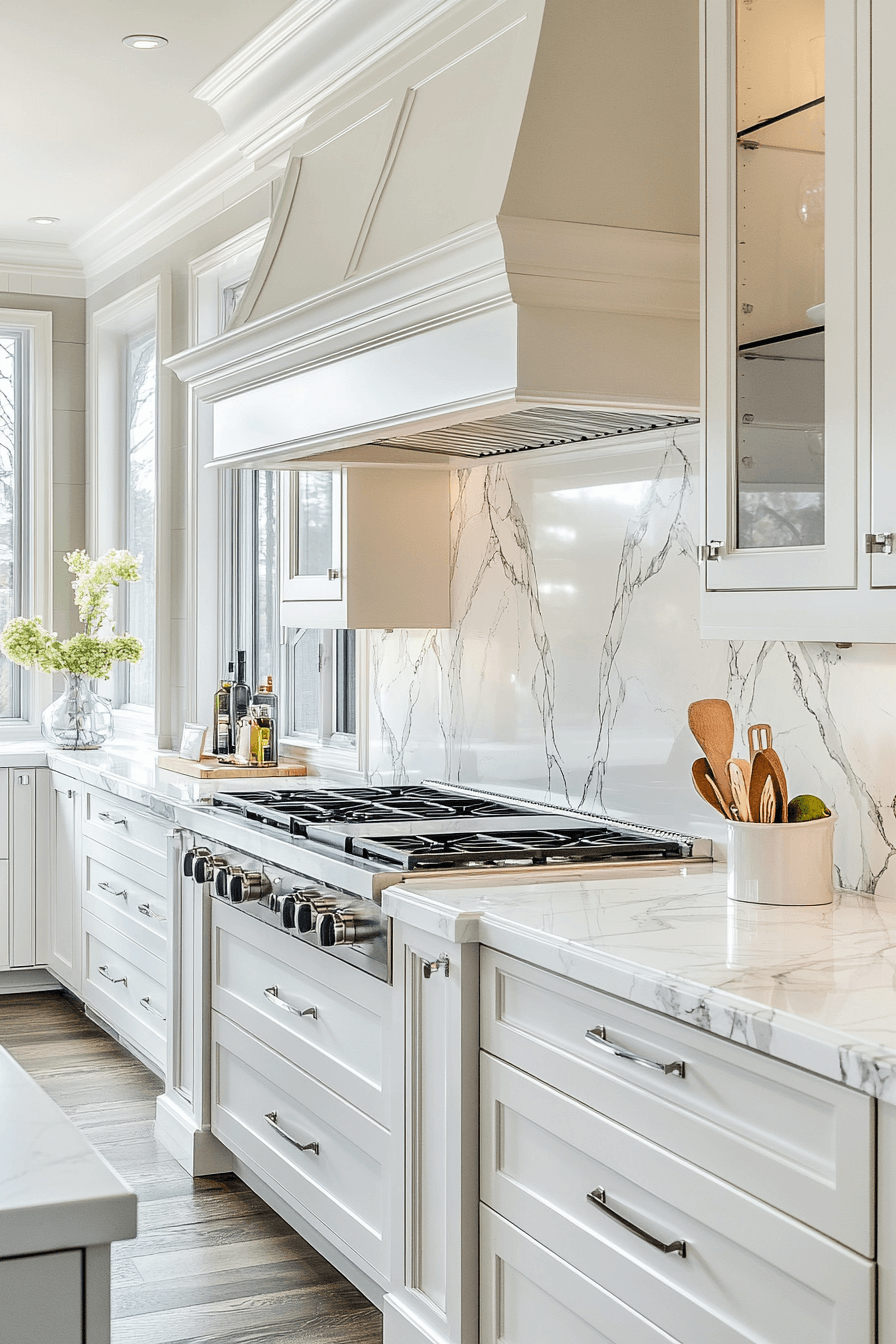 29 White Marble Kitchen Spaces That Feel Polished and Peaceful 23 white marble kitchen