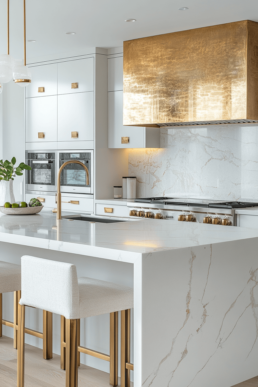 29 White and Gold Kitchen Designs for a Bright and Glamorous Space 26 white and gold kitchen