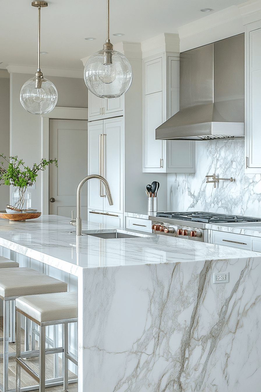 29 White Marble Kitchen Spaces That Feel Polished and Peaceful 27 white marble kitchen