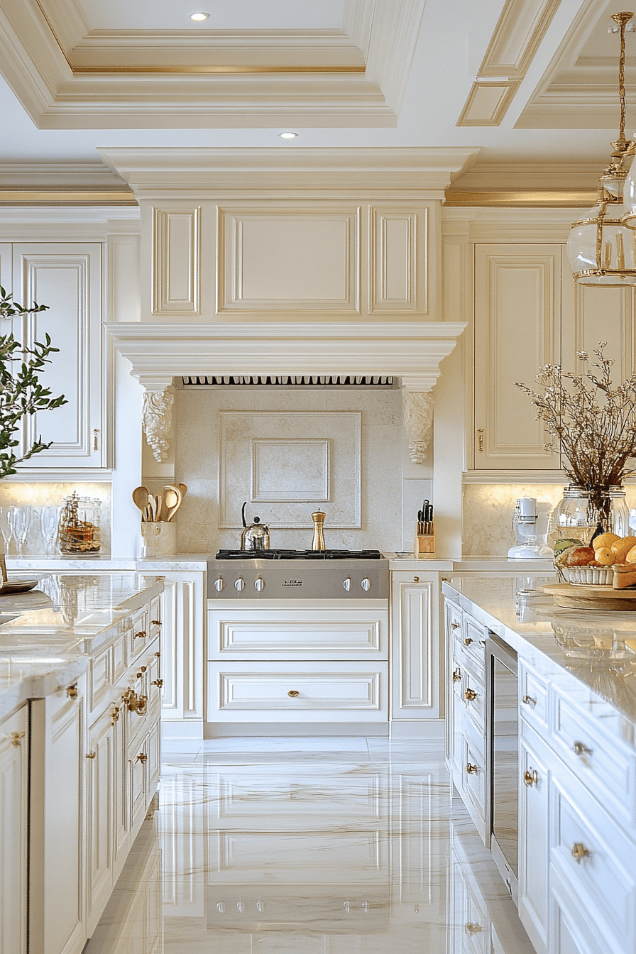 29 White and Gold Kitchen Designs for a Bright and Glamorous Space 27 white and gold kitchen
