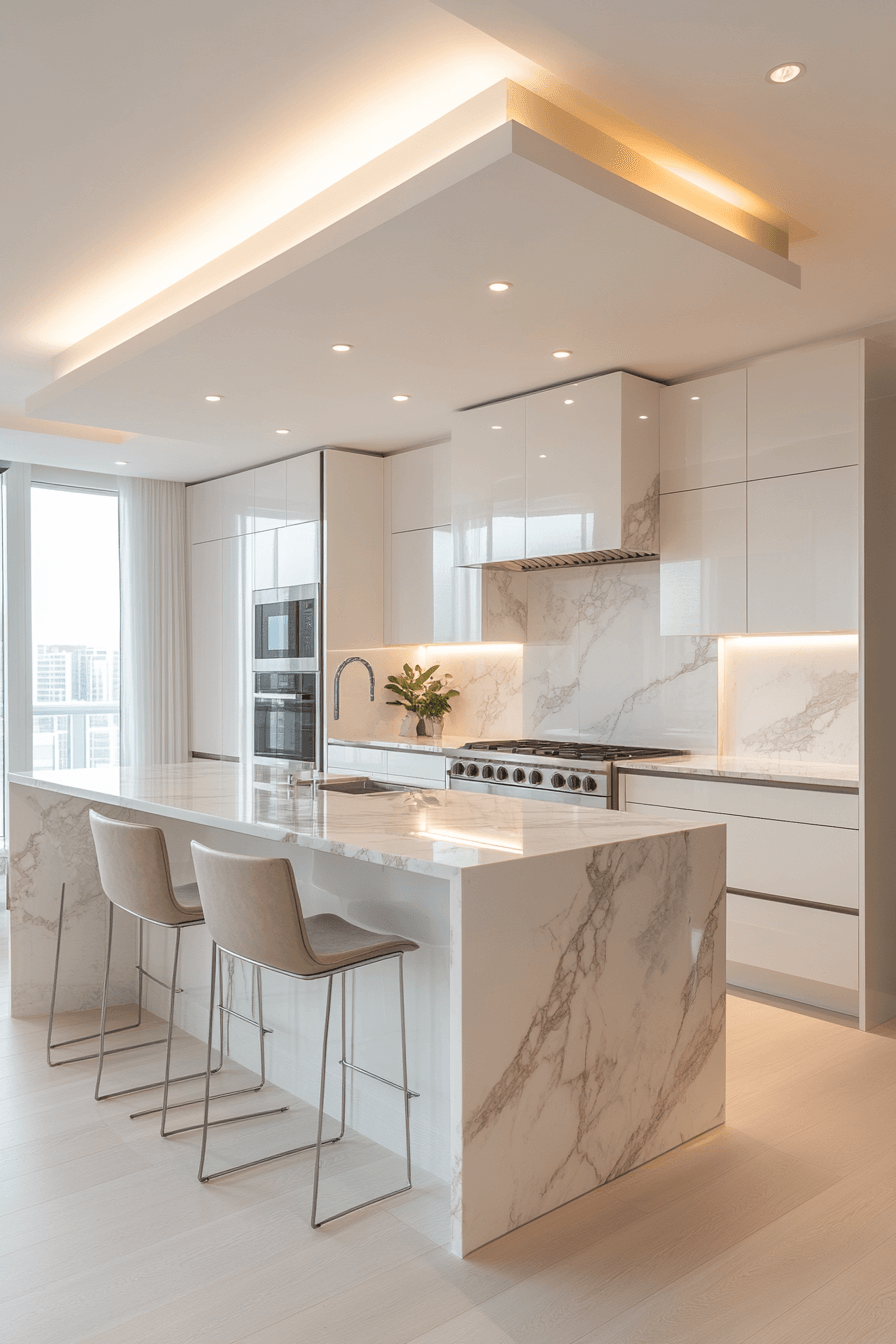 29 White Marble Kitchen Spaces That Feel Polished and Peaceful 29 white marble kitchen