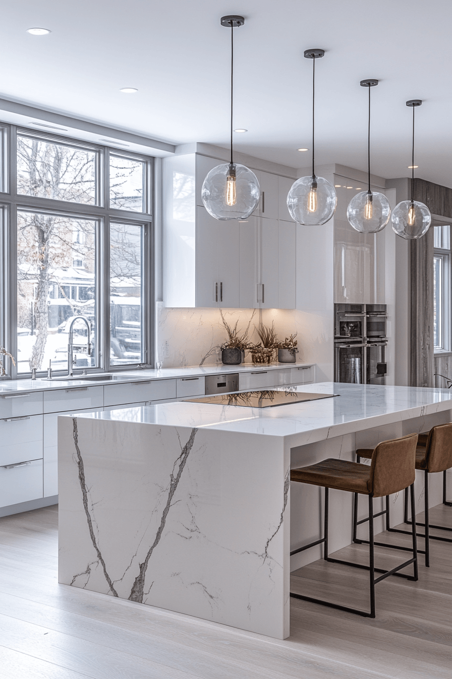 29 White Marble Kitchen Spaces That Feel Polished and Peaceful 8 white marble kitchen