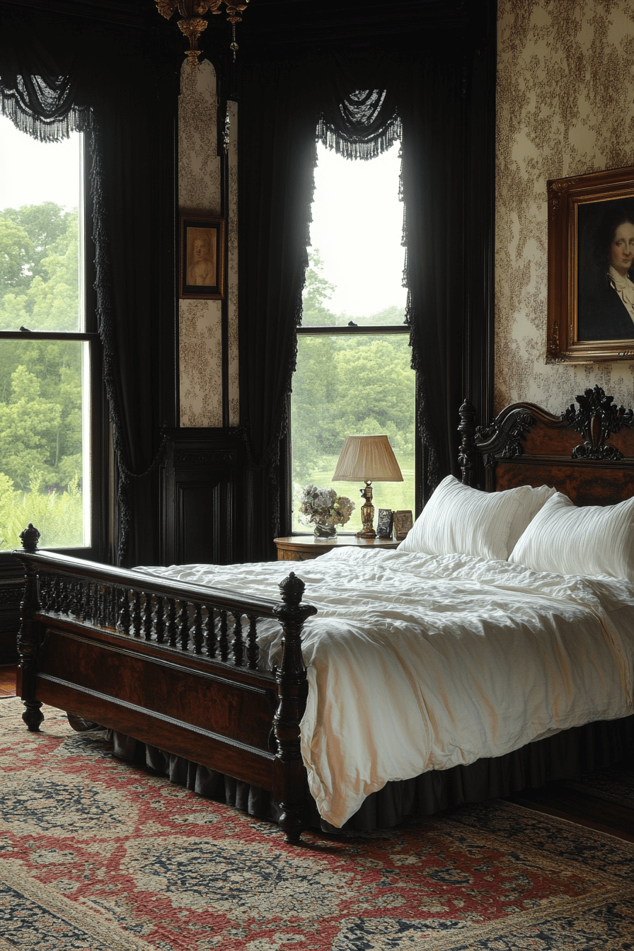 29 Dark Victorian Bedroom Looks to Create a Dreamy Gothic Escape 8 dark victorian bedroom