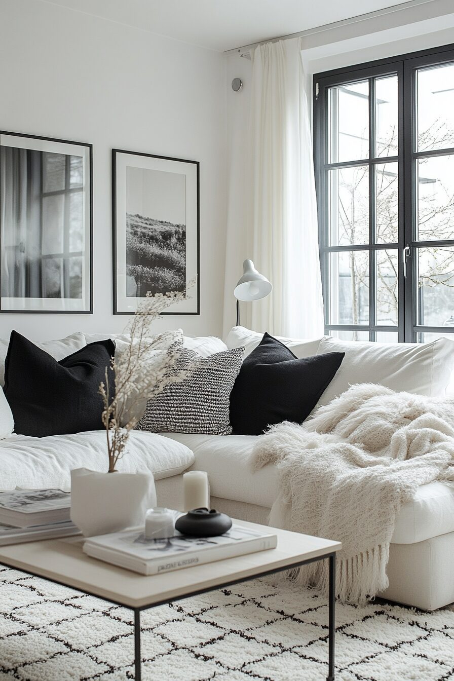 29 Black and White Living Room Decor Ideas That Make a Strong Statement 2 black and white living room decor