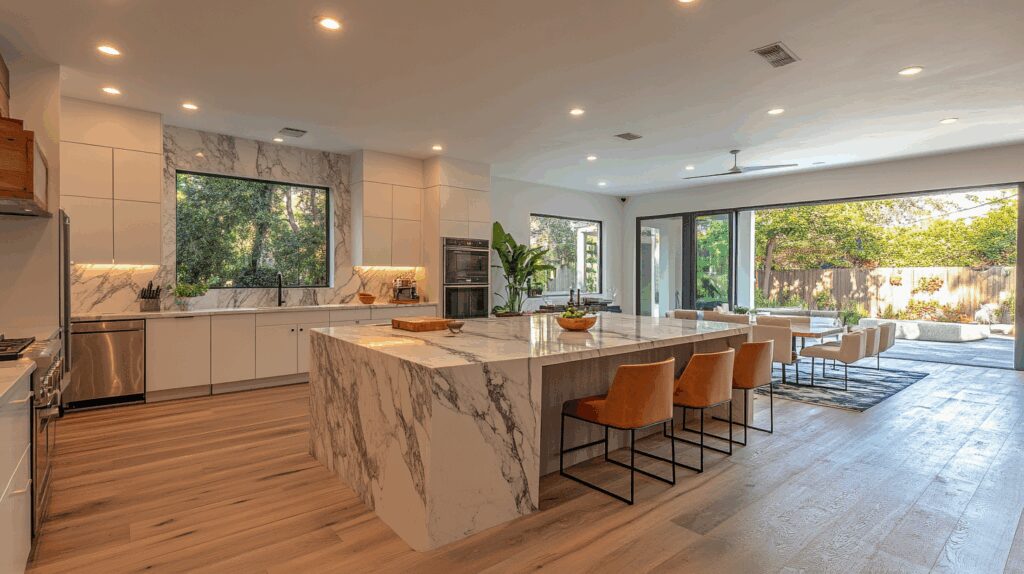 29 White Marble Kitchen Spaces That Feel Polished and Peaceful 2 white marble kitchen