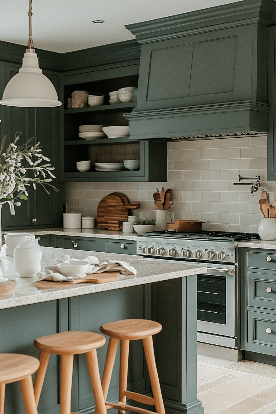 29 Pewter Green Kitchen Cabinets That Pair Beautifully with Neutrals 14 pewter green kitchen cabinets