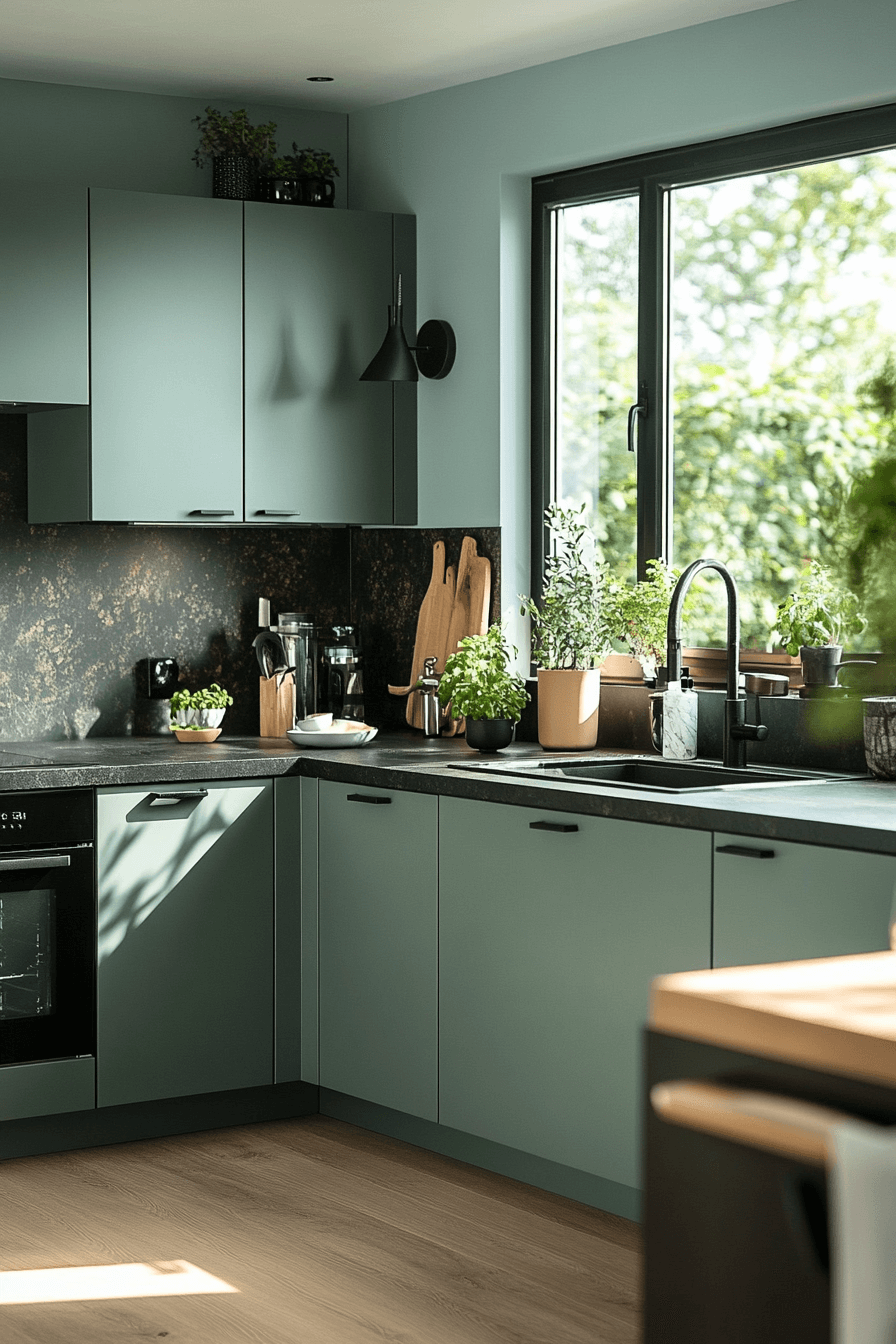 29 Pewter Green Kitchen Cabinets That Pair Beautifully with Neutrals 3 pewter green kitchen cabinets