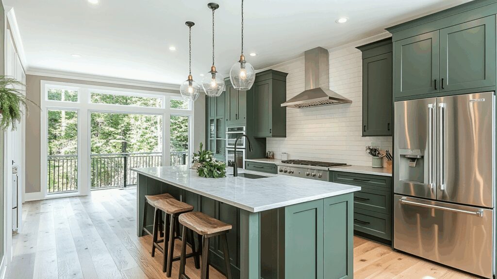 29 Pewter Green Kitchen Cabinets That Pair Beautifully with Neutrals 5 pewter green kitchen cabinets