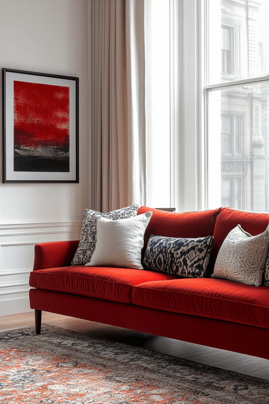 27+ Red Couch Living Room Designs That Spark Joy and Vibrance Instantly 29 red couch living room