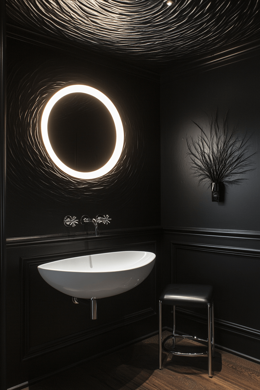 27+ Moody Powder Room Designs That Leave a Lasting Impression 7 moody powder room