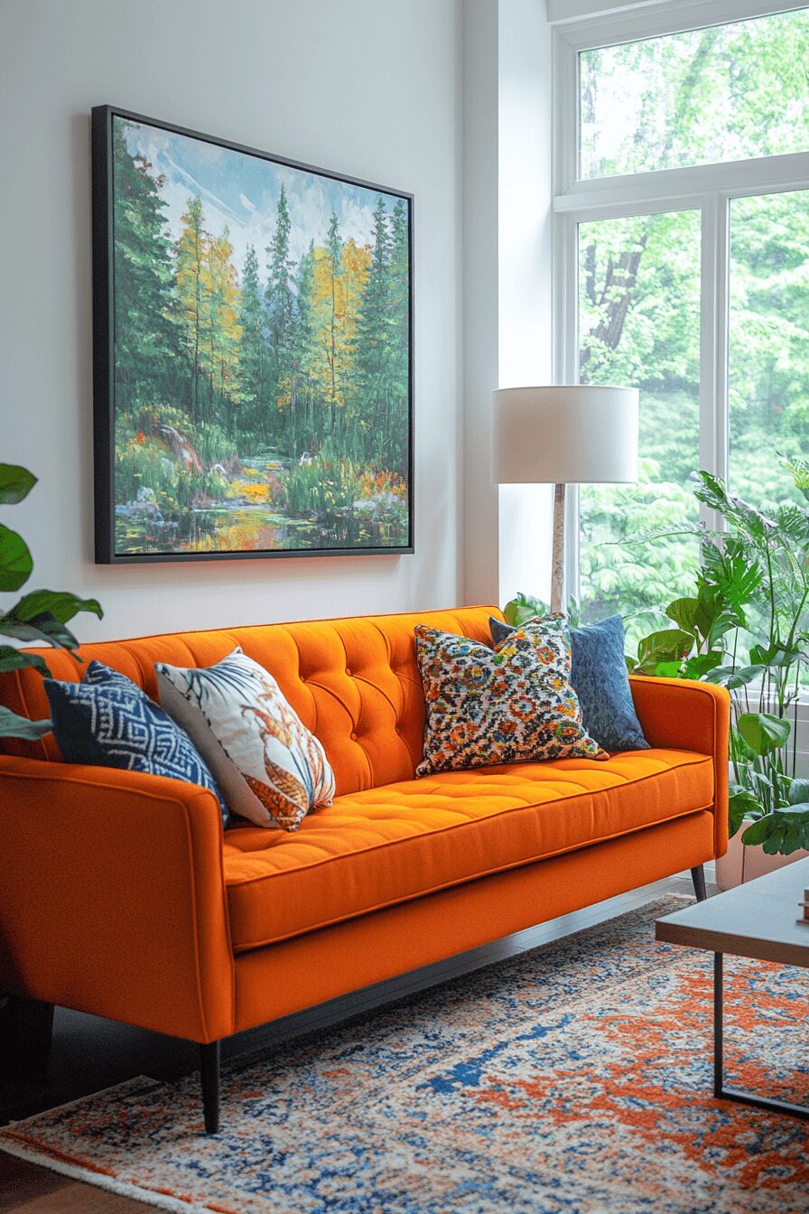 29 Orange Couch Living Room Inspirations That Make Your Space Pop 10 orange couch living room