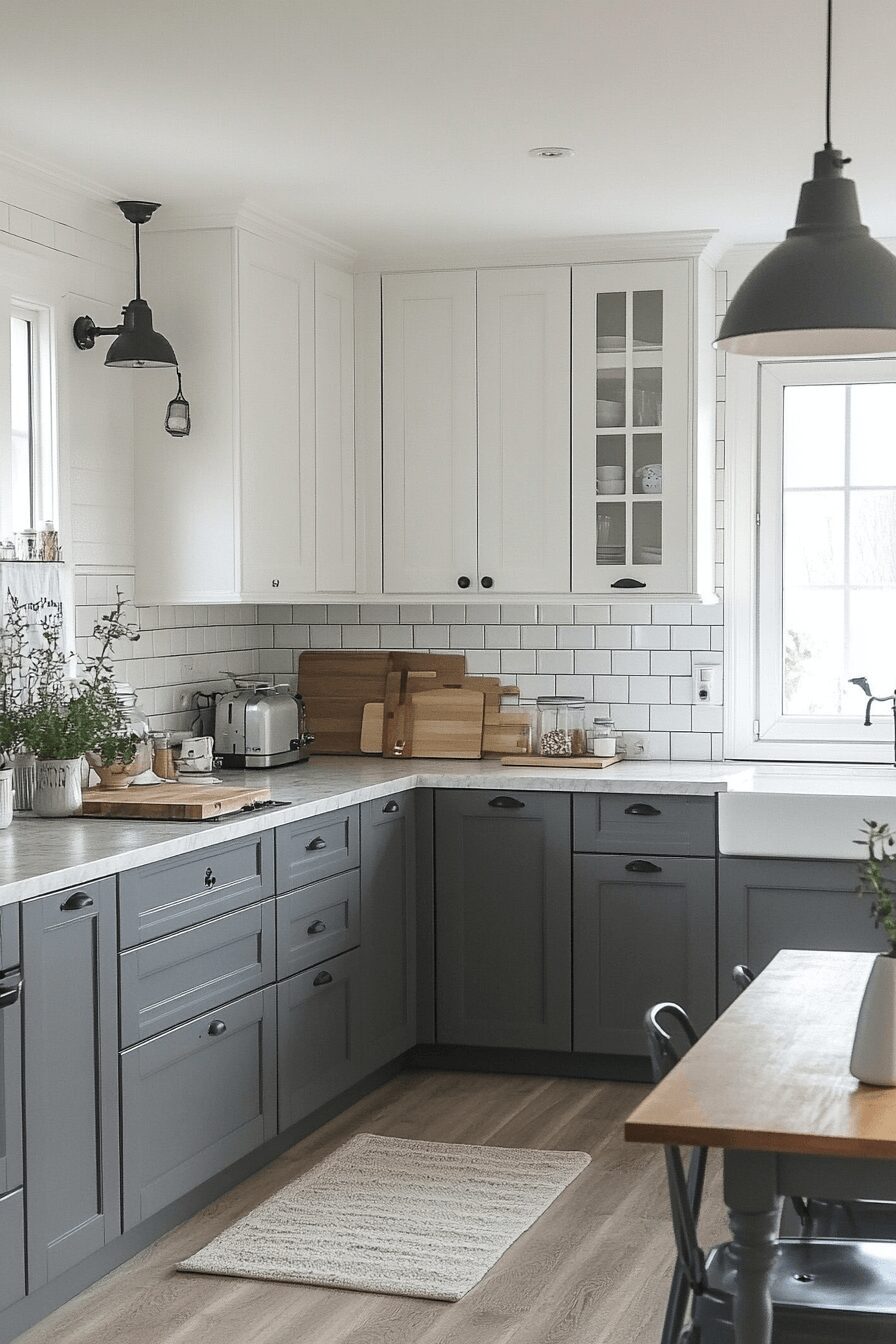 29 Grey and White Kitchen Cabinets That Create a Warm and Happy Kitchen 11 grey and white kitchen cabinets