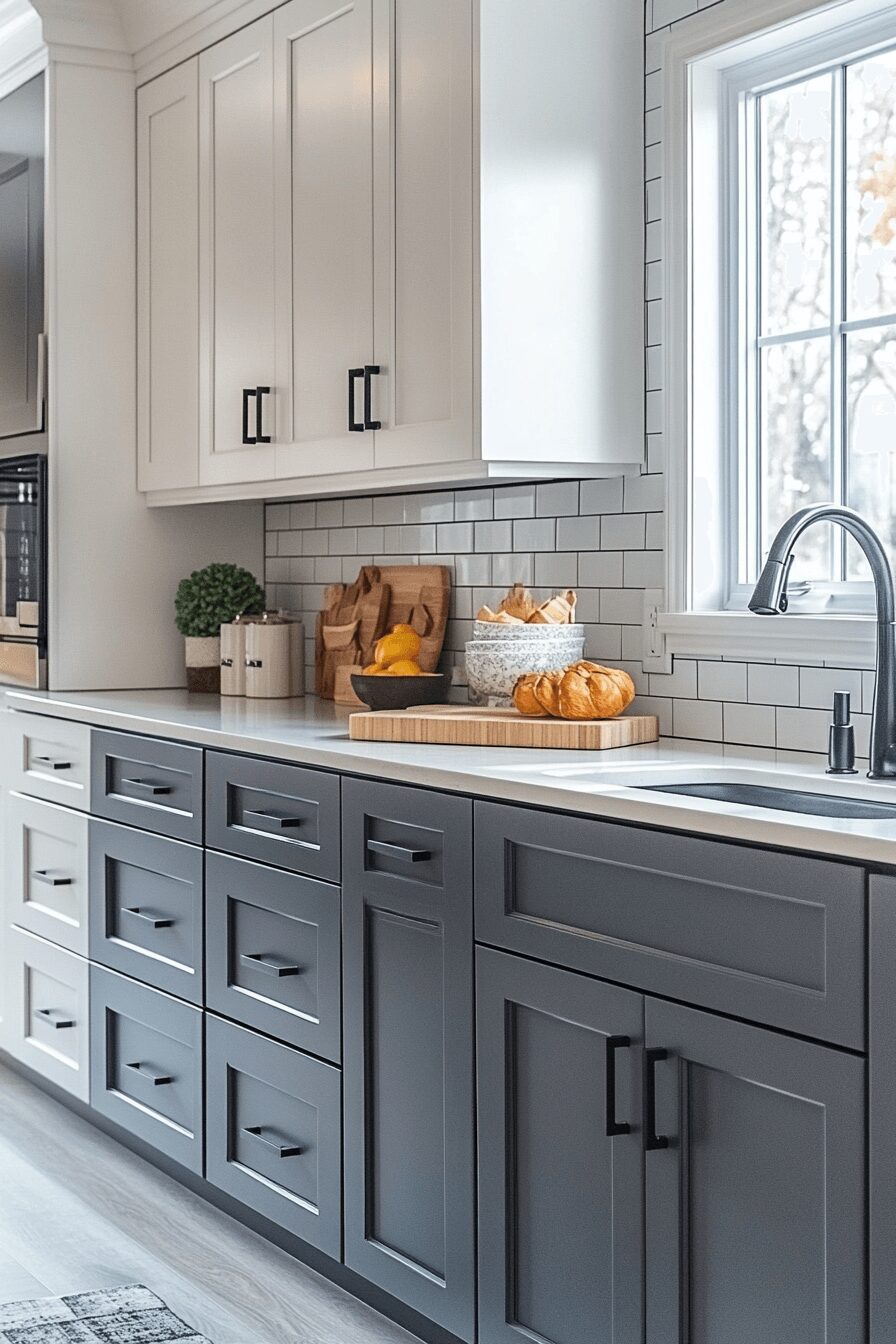 29 Grey and White Kitchen Cabinets That Create a Warm and Happy Kitchen 13 grey and white kitchen cabinets