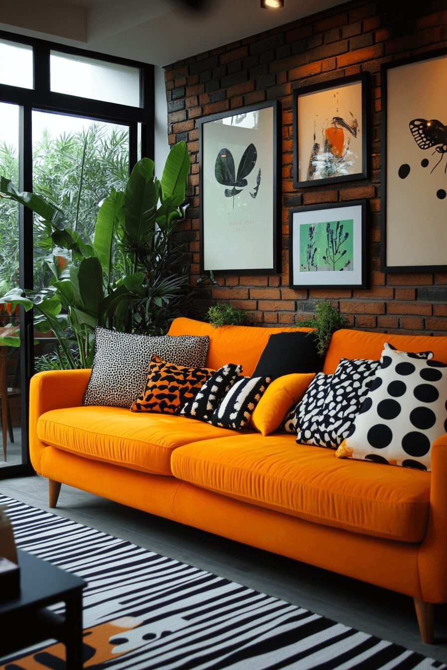 29 Orange Couch Living Room Inspirations That Make Your Space Pop 15 orange couch living room