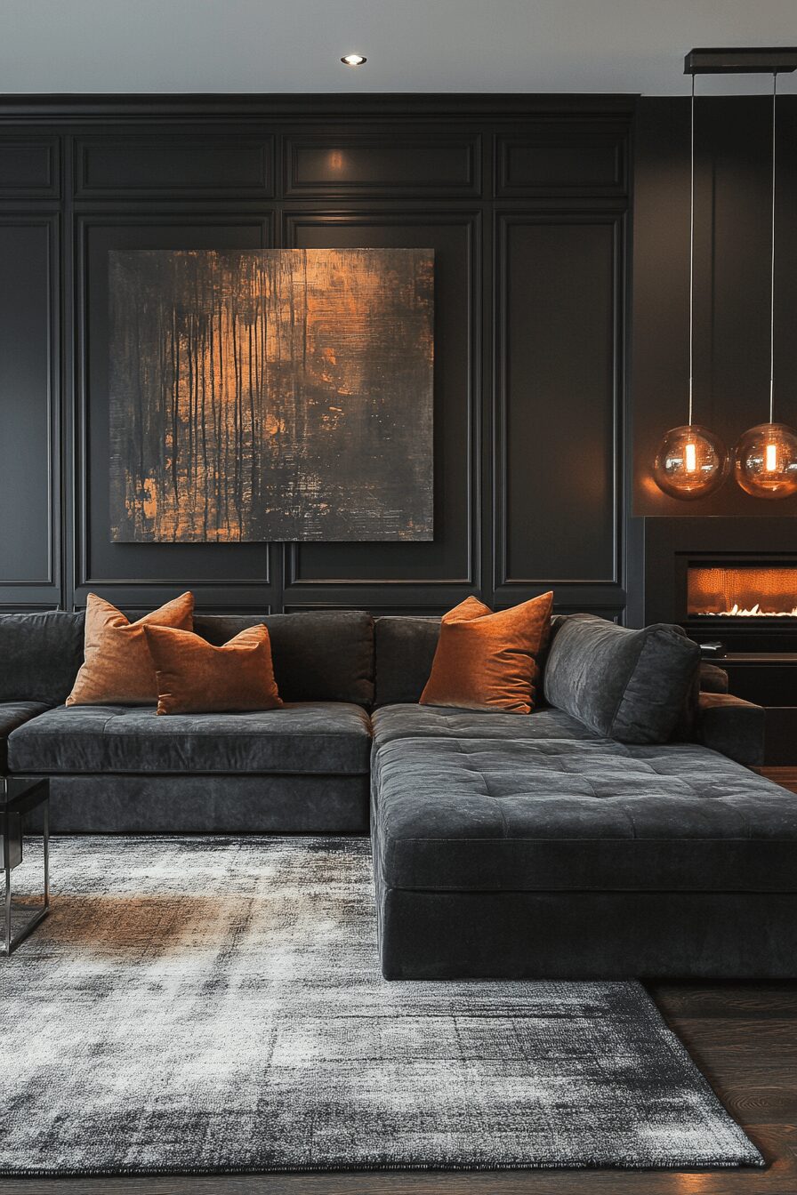 29 Dark Couch Living Room Ideas That Add Depth and Cozy Charm 15 dark couch living room
