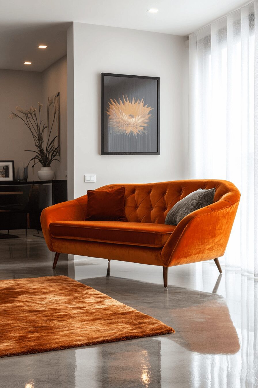 29 Orange Couch Living Room Inspirations That Make Your Space Pop 19 orange couch living room