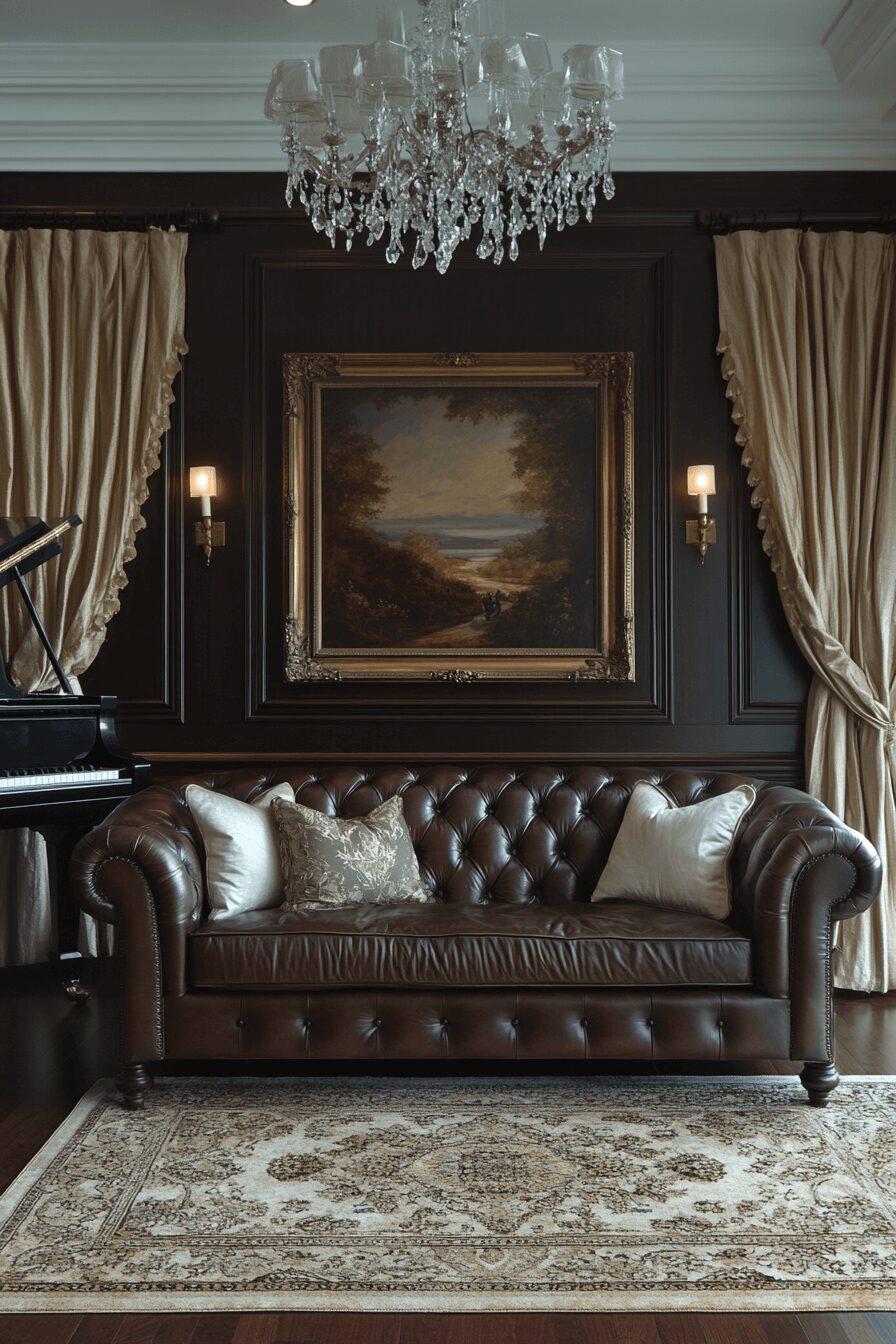 29 Dark Couch Living Room Ideas That Add Depth and Cozy Charm 19 dark couch living room