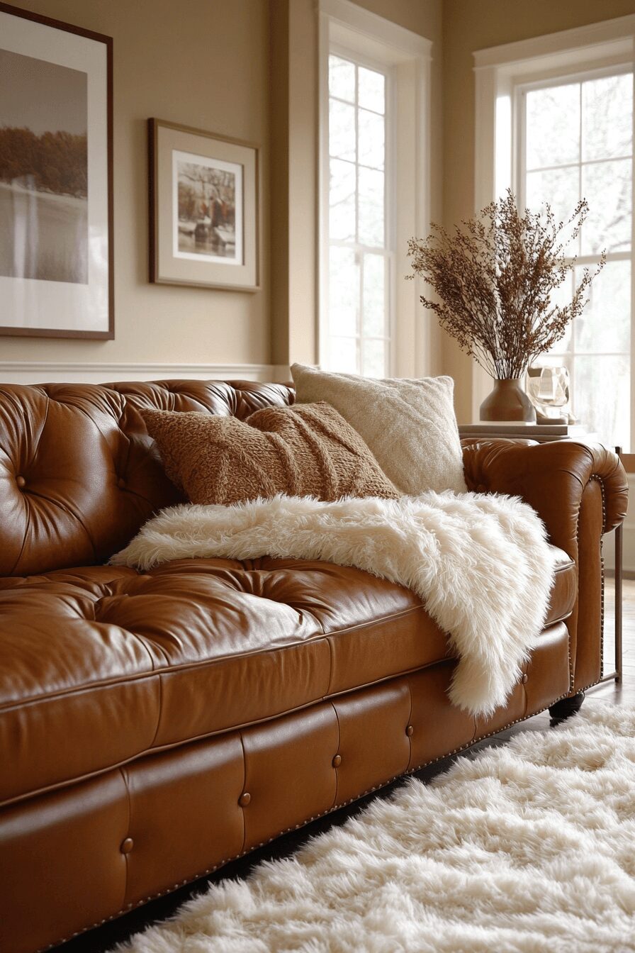 29 Cognac Couch Living Room Ideas That Make Your Space Feel Inviting 21 cognac couch living room ideas