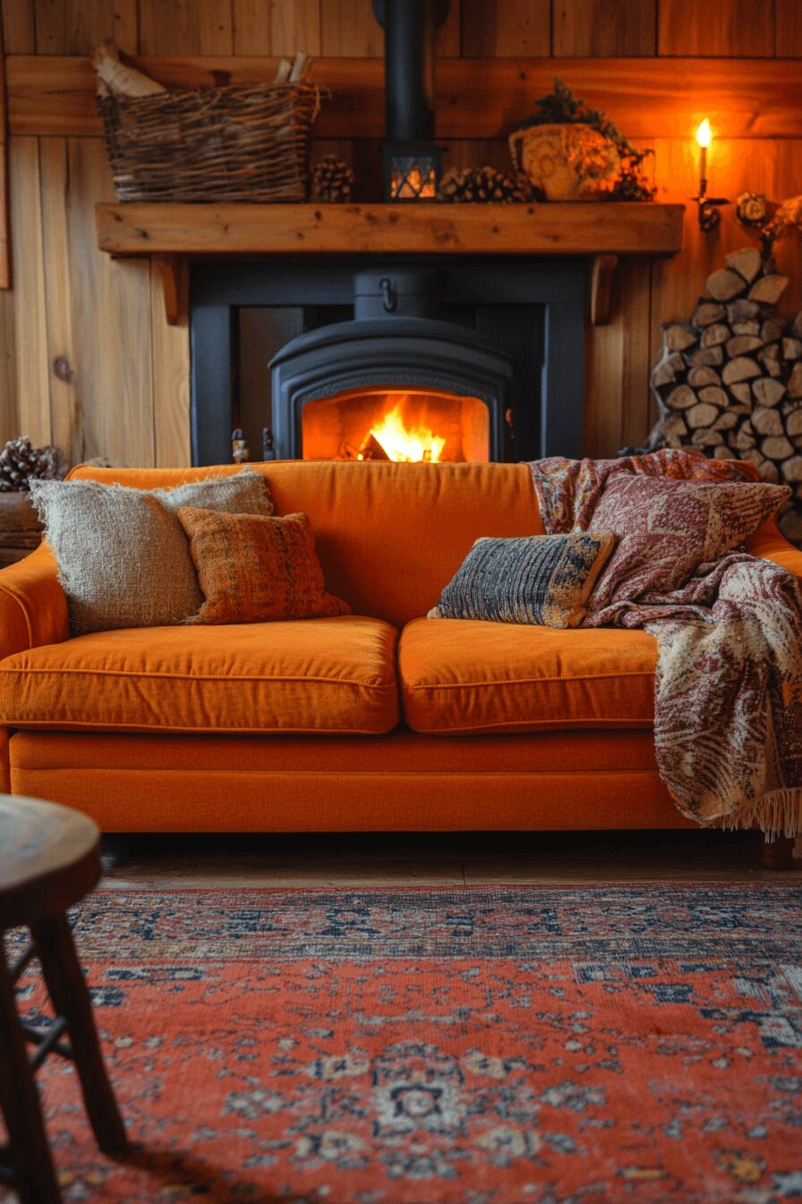 29 Orange Couch Living Room Inspirations That Make Your Space Pop 22 orange couch living room
