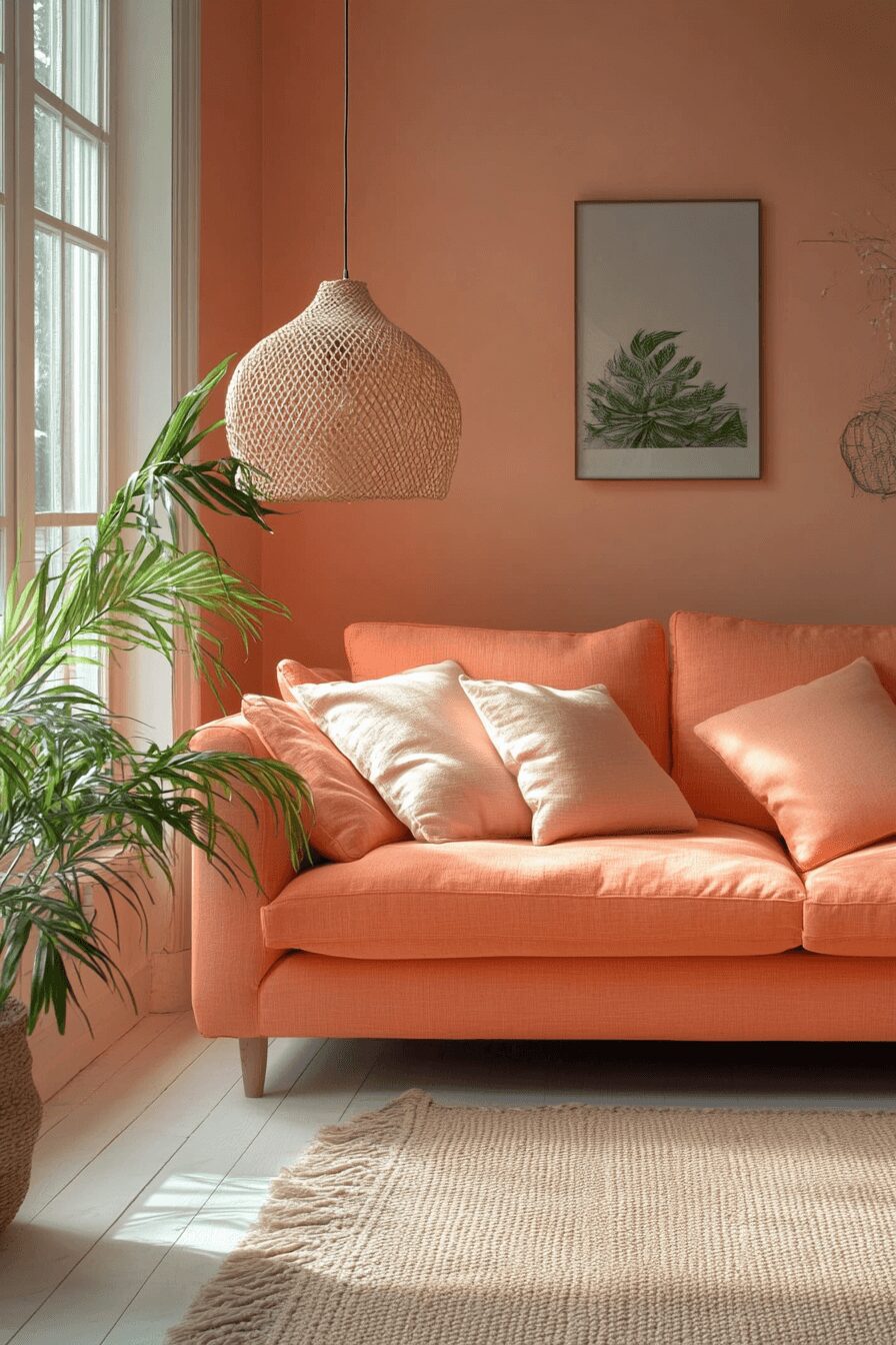29 Orange Couch Living Room Inspirations That Make Your Space Pop 23 orange couch living room
