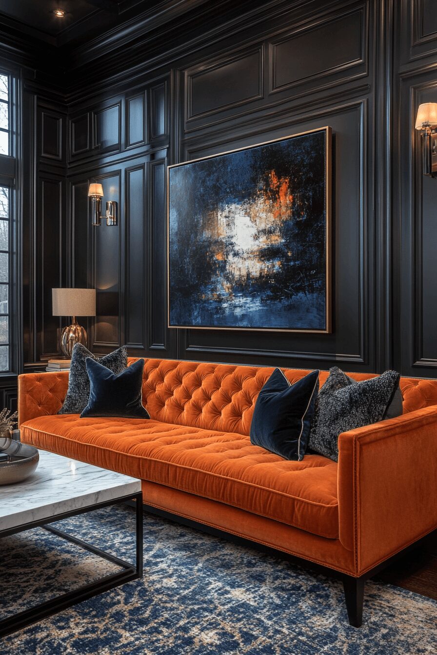 29 Orange Couch Living Room Inspirations That Make Your Space Pop 24 orange couch living room