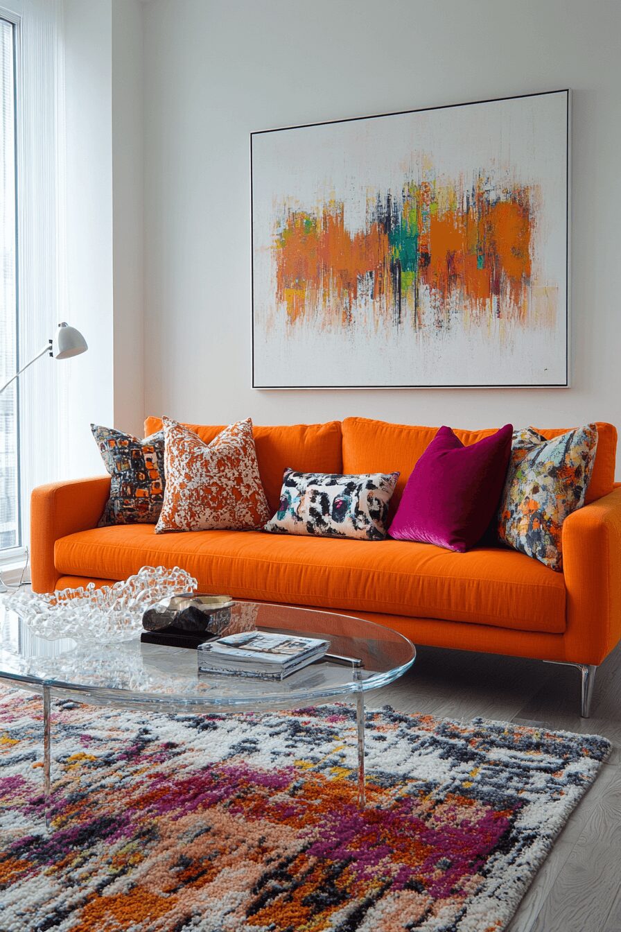 29 Orange Couch Living Room Inspirations That Make Your Space Pop 26 orange couch living room