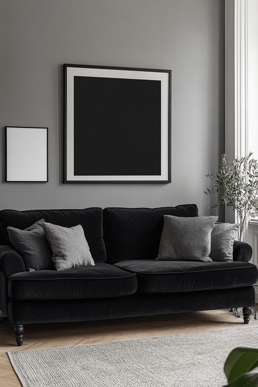 29 Dark Couch Living Room Ideas That Add Depth and Cozy Charm 27 dark couch living room